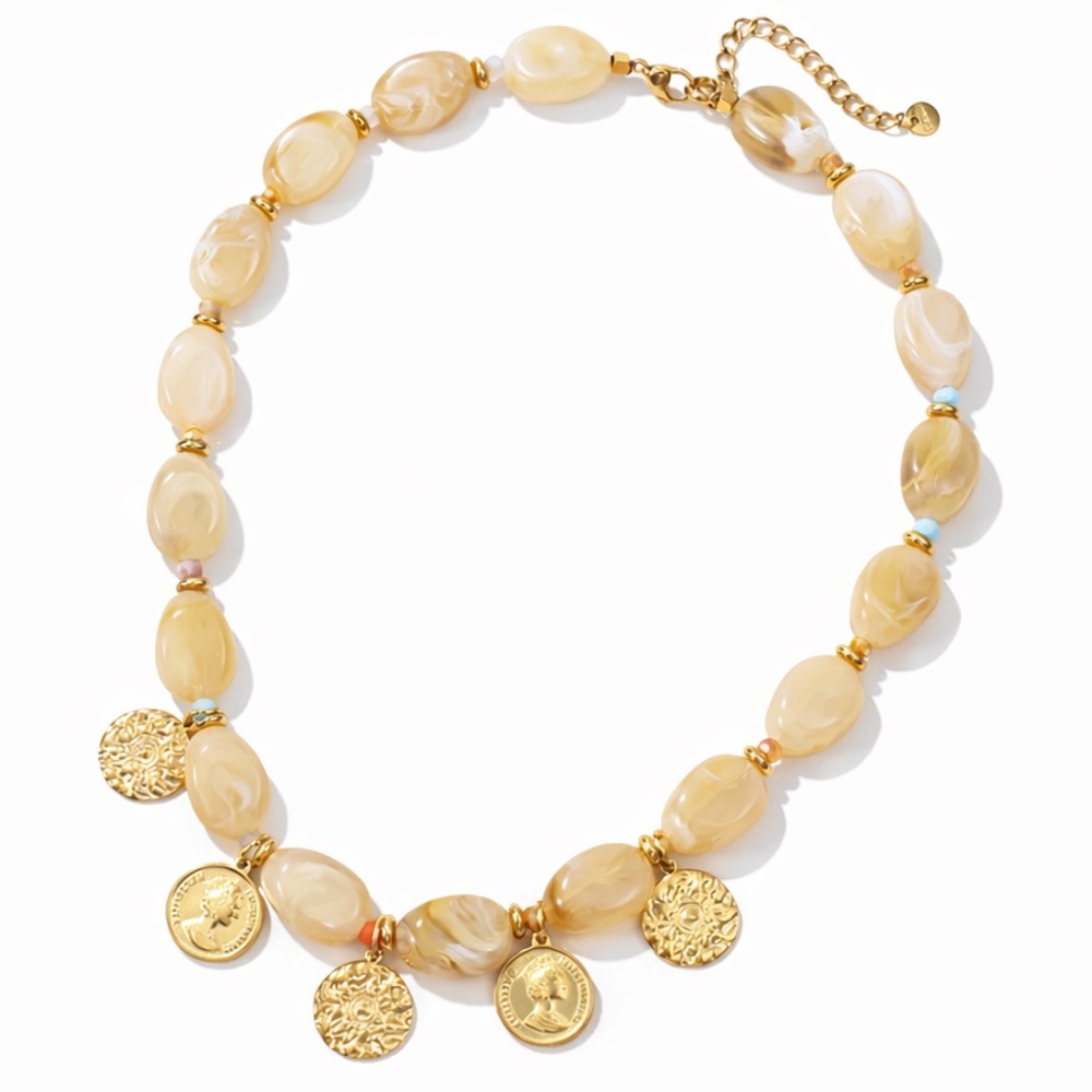 Chunky Beaded Coin Charm Necklace - Picture 4 of 5